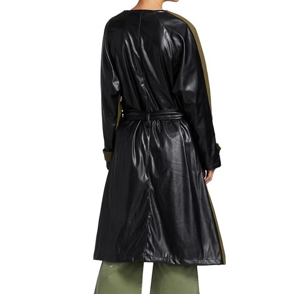 NWT NSF Gladys Contrast Belted Trench Coat Faux Leather Back in Olive Green Sz 2 - Picture 9 of 14